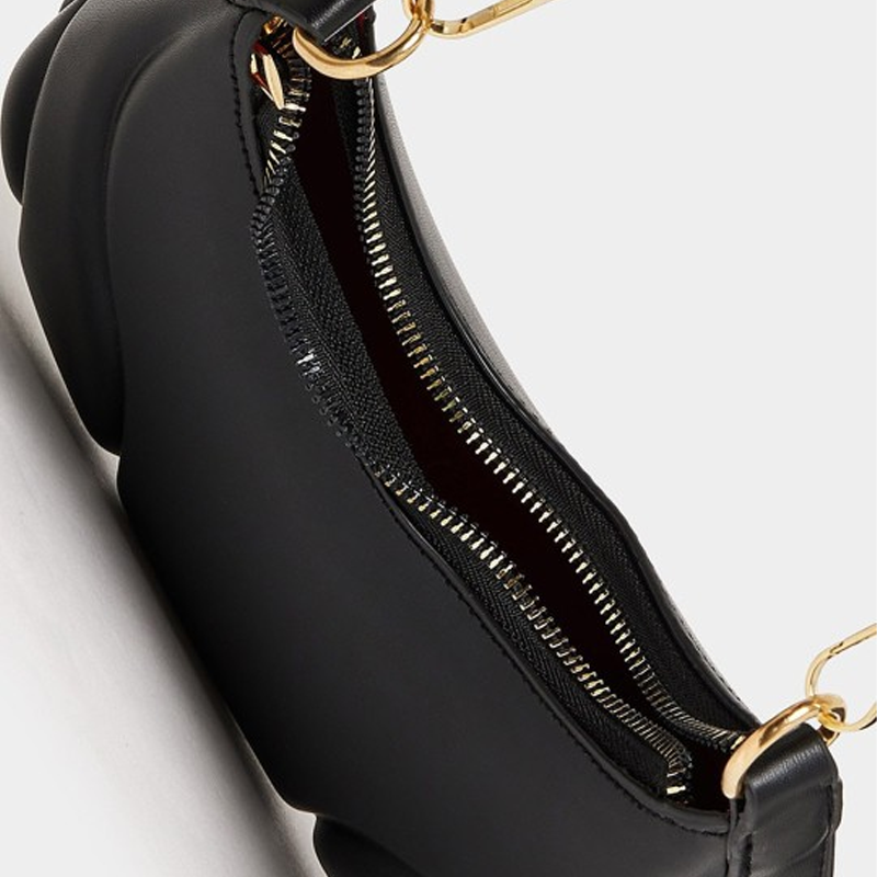 Black Quilted Half Moon Hobo Handbag